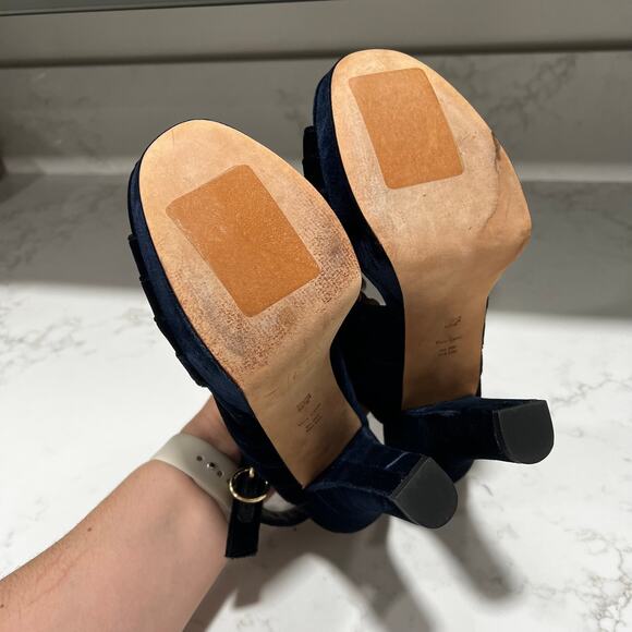 New Diane Von Furstenburg Tabby Velvet Platform Slingback Sandals Navy Sz 8.5 - Picture 8 of 9